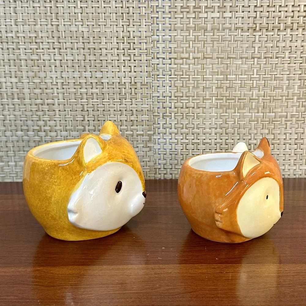🌟HP🌟2015+Set of 2 Squirrel & Fox Mugs Glazed Ceramic Earthenware Sur La Table